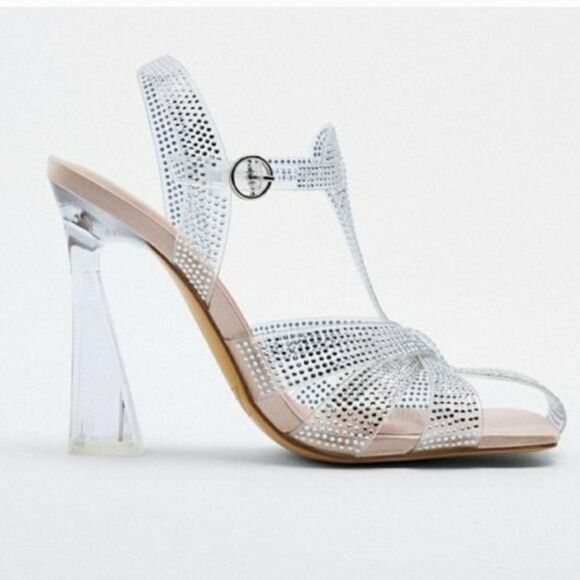 BRAND NEW ZARA RHINESTONE VINYL HEELED SANDAL - Picture 5 of 16